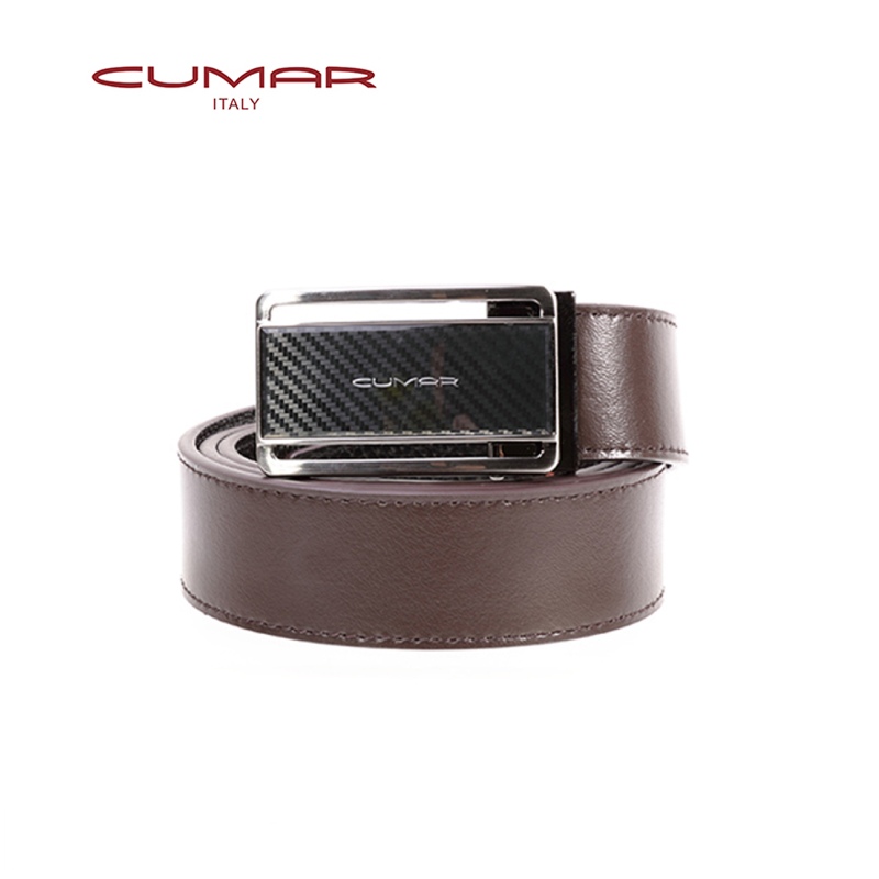 【CUMAR 義大利】牛皮-幾何鏤空紳士扣雙面皮帶 (咖啡色/黑色)-碳纖維紋(0596-E38-02-1)✿30B001